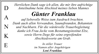 Traueranzeige von Günter Franklau von Mitteldeutsche Zeitung Dessau-Roßlau