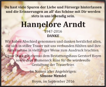Traueranzeige von Hannelore Arndt von Mitteldeutsche Zeitung Aschersleben