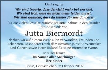 Traueranzeige von Jutta Biermordt von Mitteldeutsche Zeitung Bernburg