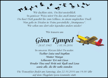 Traueranzeige von Gina Tympel von Super Sonntag Zeitz