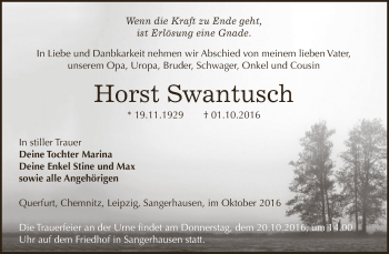 Traueranzeige von Horst Swantusch von Super Sonntag SGH Mansf. Land