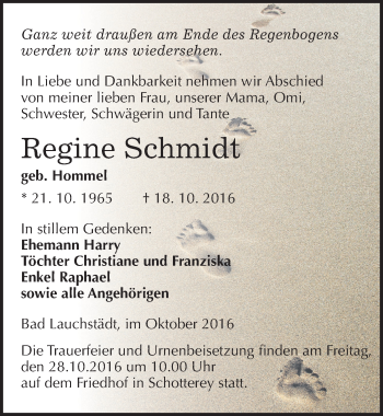 Traueranzeige von Regine Schmidt von Mitteldeutsche Zeitung Merseburg/Querfurt