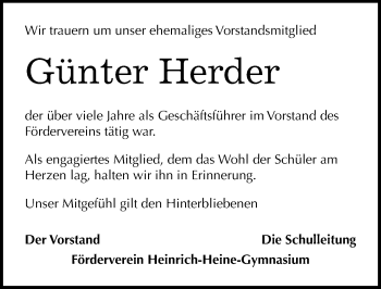 Traueranzeige von Günter Herder von Mitteldeutsche Zeitung Bitterfeld