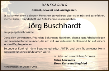 Traueranzeige von Jörg Buschhardt von WVG - Wochenspiegel NMB / WSF / ZTZ