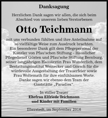 Traueranzeige von Otto Teichmann von Mitteldeutsche Zeitung Bernburg