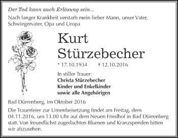 Traueranzeige von Kurt Stürzebecher von Super Sonntag Merseburg