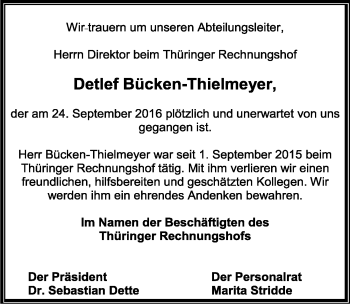 Traueranzeige von Detlef Bücken-Thielmeyer von Mitteldeutsche Zeitung Dessau-Roßlau