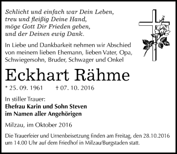 Traueranzeige von Eckhart Rähme von Mitteldeutsche Zeitung Merseburg/Querfurt