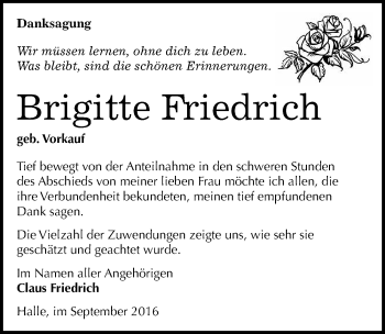 Traueranzeige von Brigitte Friedrich von Mitteldeutsche Zeitung Halle/Saalkreis