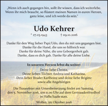 Traueranzeige von Udo Kehrer von Mitteldeutsche Zeitung Bitterfeld