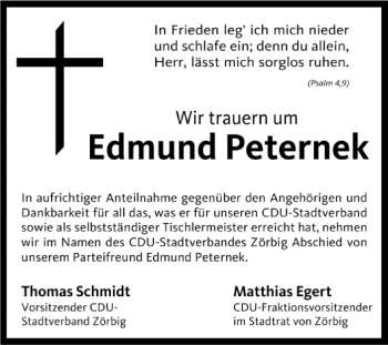 Traueranzeige von Edmund Peternek von WVG - Wochenspiegel Bitterfeld