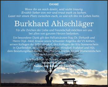Traueranzeige von Burkhard Ahlschläger von WVG - Wochenspiegel Dessau / Köthen