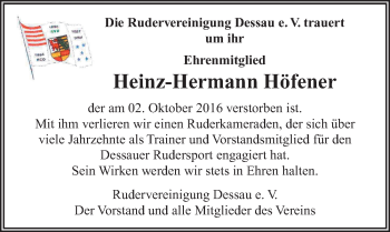 Traueranzeige von Heinz-Hermann Höfener von Mitteldeutsche Zeitung Dessau-Roßlau