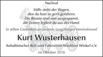 Traueranzeige von Kurt Wusterhausen von Super Sonntag Wittenberg