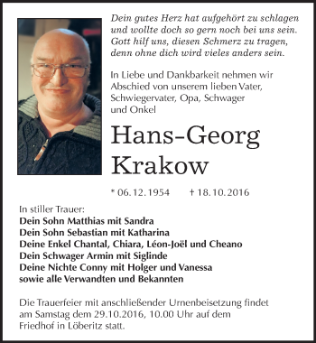 Traueranzeige von Hans-Georg Krakow von Mitteldeutsche Zeitung Bitterfeld