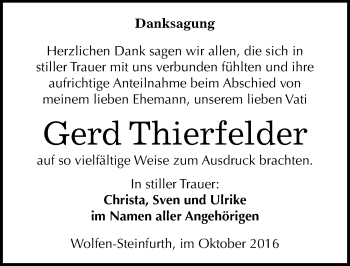 Traueranzeige von Gerd Thierfelder von Mitteldeutsche Zeitung Bitterfeld
