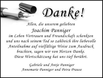 Traueranzeige von Joachim Panniger von Mitteldeutsche Zeitung Merseburg/Querfurt