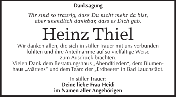 Traueranzeige von Heinz Thiel von WVG - Wochenspiegel Merseburg