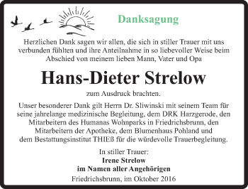 Traueranzeige von Hans-Dieter Strelow von Mitteldeutsche Zeitung Quedlinburg