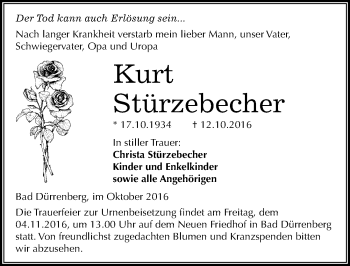 Traueranzeige von Kurt Stürzebecher von Mitteldeutsche Zeitung Merseburg/Querfurt