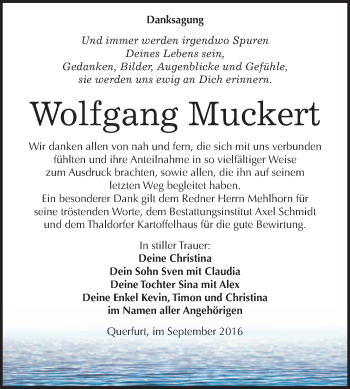 Traueranzeige von Wolfgang Muckert von WVG - Wochenspiegel Merseburg