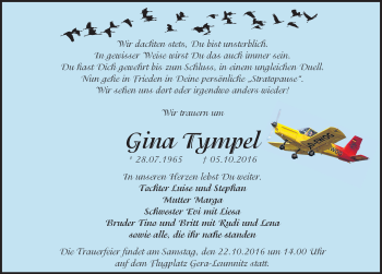 Traueranzeige von Gina Tympel von Mitteldeutsche Zeitung Zeitz