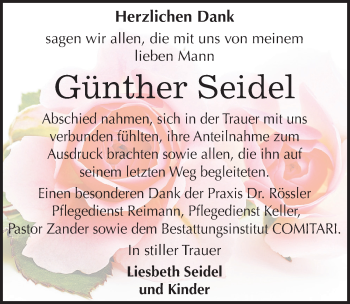 Traueranzeige von Günther Seidel von Mitteldeutsche Zeitung Weißenfels