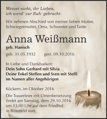 Traueranzeige von Werner Hentschel von Mitteldeutsche Zeitung Bitterfeld