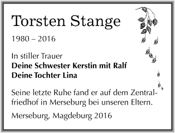 Traueranzeige von Torsten Stange von Mitteldeutsche Zeitung Merseburg/Querfurt