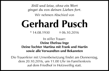 Traueranzeige von Gerhard Pusch von Mitteldeutsche Zeitung Bitterfeld