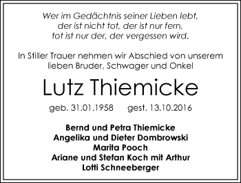 Traueranzeige von Lutz Thiemicke von Mitteldeutsche Zeitung Dessau-Roßlau