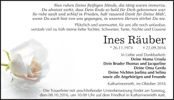 Traueranzeige von Ines Räuber von Mitteldeutsche Zeitung Sangerhausen