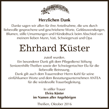 Traueranzeige von Ehrhard Küster von Super Sonntag Zeitz