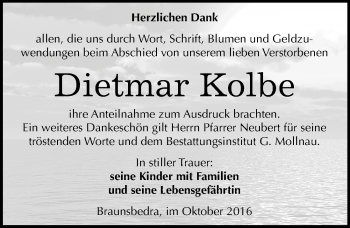 Traueranzeige von Dietmar Kolbe von Mitteldeutsche Zeitung Merseburg/Querfurt