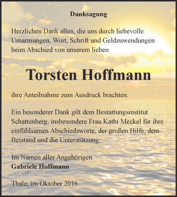 Traueranzeige von Torsten Hoffmann von Super Sonntag Quedlinburg