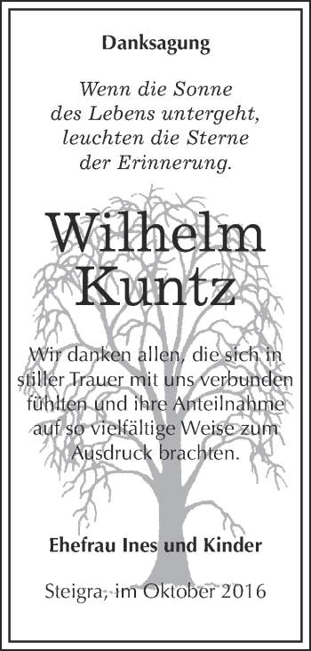 Traueranzeige von Wilhelm Kuntz von WVG - Wochenspiegel Merseburg