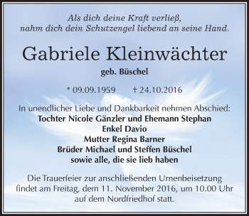 Traueranzeige von Gabriele Kleinwächter von Mitteldeutsche Zeitung Halle/Saalkreis
