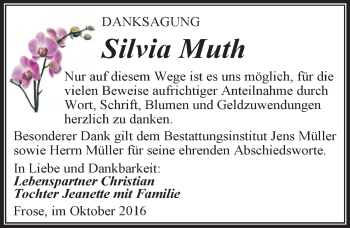 Traueranzeige von Silvia Muth von Mitteldeutsche Zeitung Aschersleben