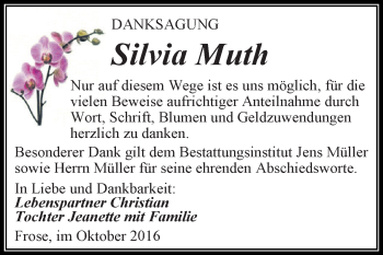 Traueranzeige von Silvia Muth von Super Sonntag Aschersleben