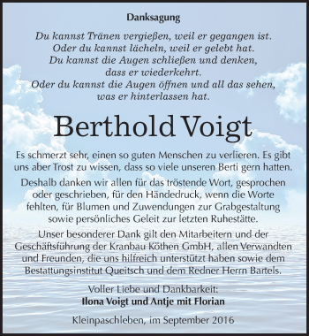Traueranzeige von Berthold Voigt von Mitteldeutsche Zeitung Köthen