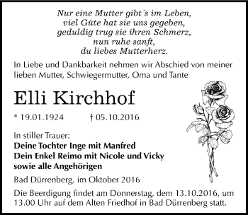 Traueranzeige von Elli Kirchhof von Mitteldeutsche Zeitung Merseburg/Querfurt