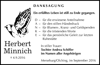 Traueranzeige von Herbert Minnich von Mitteldeutsche Zeitung Merseburg/Querfurt