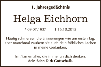 Traueranzeige von Helga Eichhorn von WVG - Wochenspiegel Dessau / Köthen