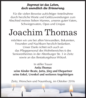 Traueranzeige von Joachim Thomas von Mitteldeutsche Zeitung Zeitz