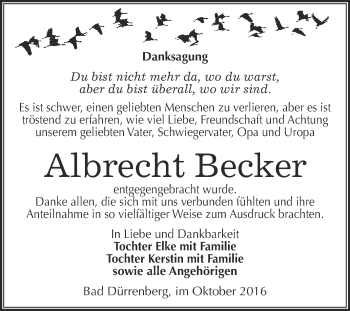 Traueranzeige von Albrecht Becker von Super Sonntag Merseburg