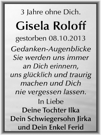 Traueranzeige von Gisela Roloff von Mitteldeutsche Zeitung Merseburg/Querfurt