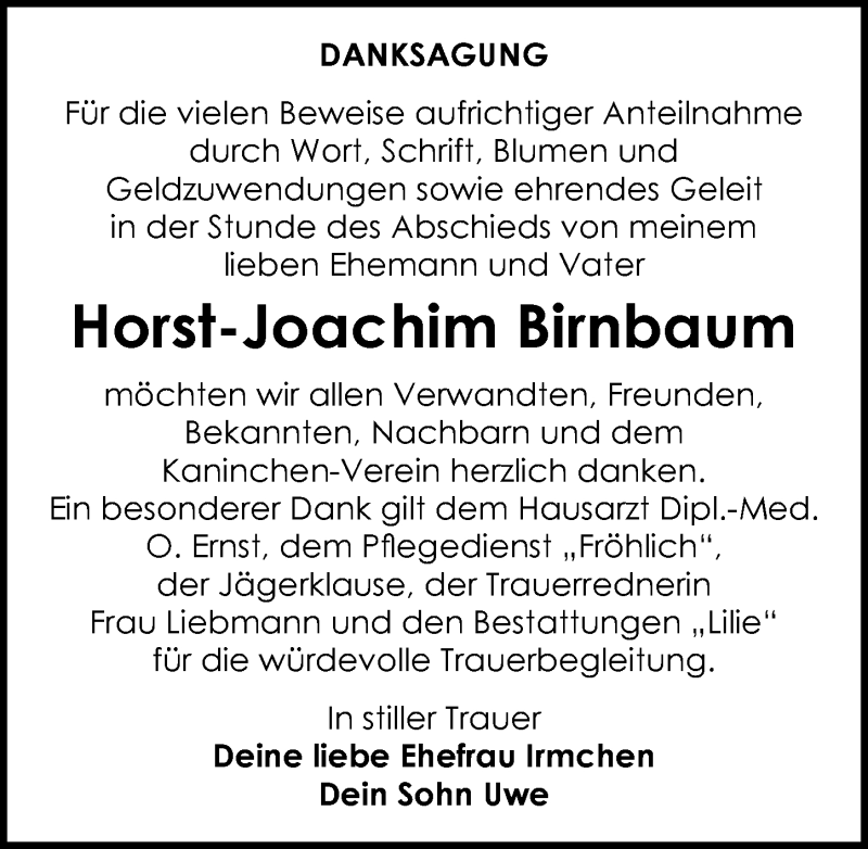  Traueranzeige für Horst-Joachim Birnbaum vom 08.10.2016 aus Mitteldeutsche Zeitung Dessau-Roßlau