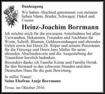 Traueranzeige von Heinz-Joachim Borrmann von Super Sonntag Aschersleben