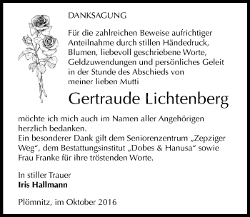 Traueranzeige von Gertraude Lichtenberg von Mitteldeutsche Zeitung Bernburg