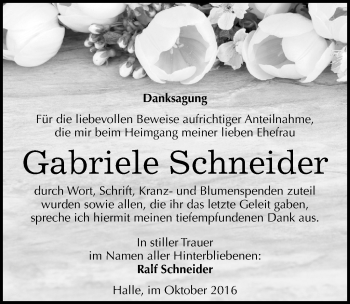Traueranzeige von Gabriele Schneider von Mitteldeutsche Zeitung Halle/Saalkreis